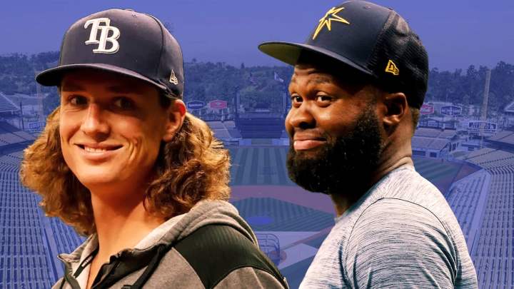 Tyler Glasnow and Manuel Margot of Los Angeles Dodgers