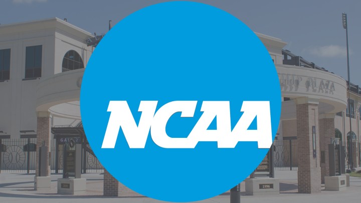 NCAA logo and Alex Box Stadium